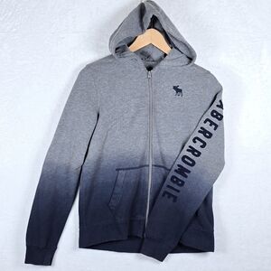 Abercrombie Kids Ombre Full Zip Logo Gray Blue Hoodie Size 13/14